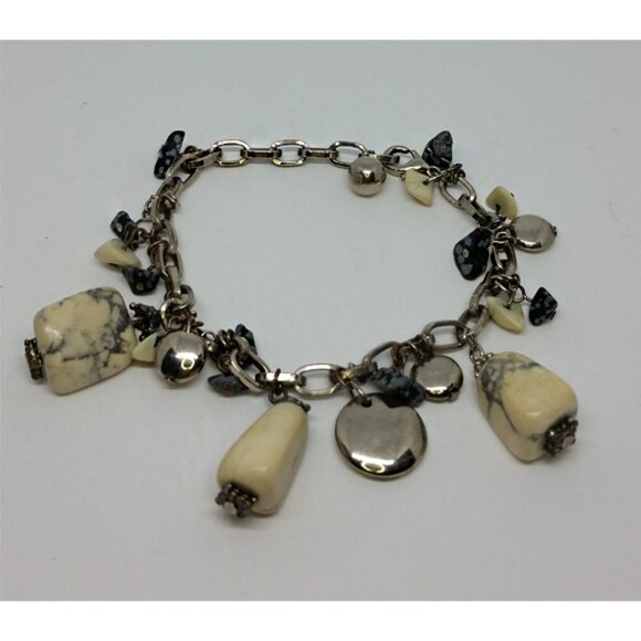 Silver tone chain stone dangle howlite stone charm style  dangle bracelet boho. - Picture 1 of 2